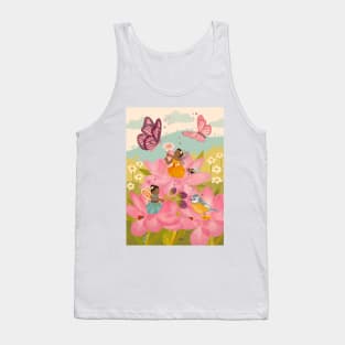 Beautiful Black Flower Fairies playing with their woodland friends Tank Top